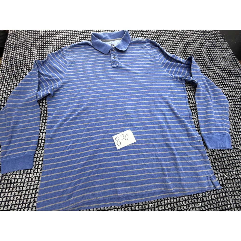 Roundtree & Yorke Striped Polo Shirt Mens XL Blue Grey Long Sleeve